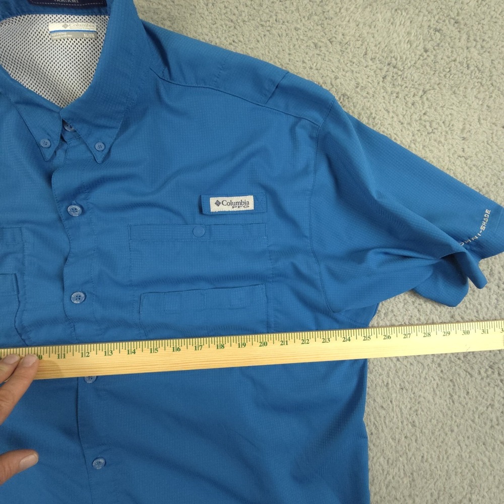 Columbia Tamiami PFG Shirt Mens XL Blue Short Sleeve Vented Hiking Fishing - Picture 13 of 15